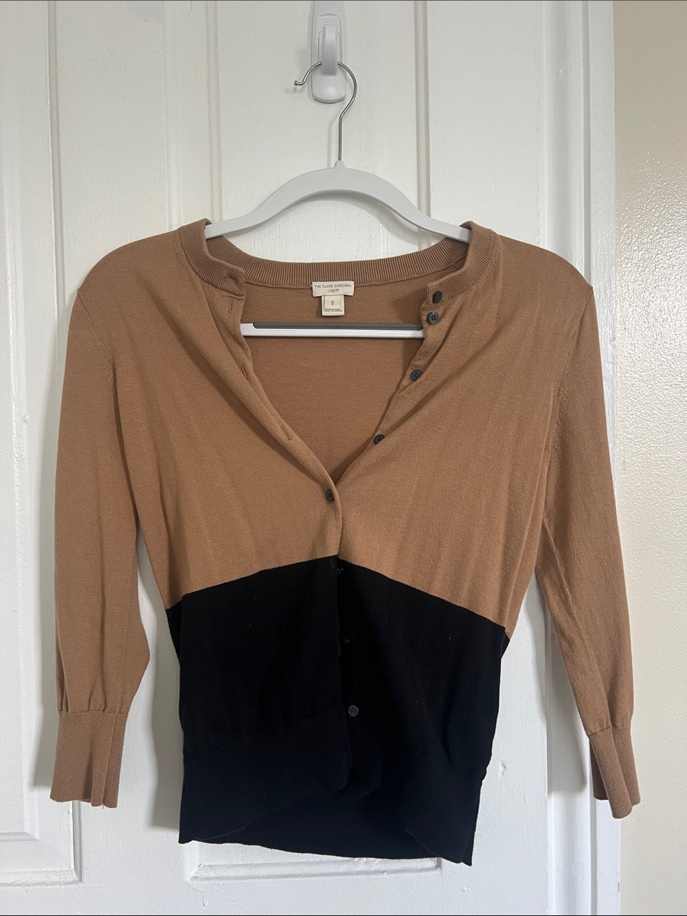 J. Crew Brown and Black Colorblock Button-Front Cardigan